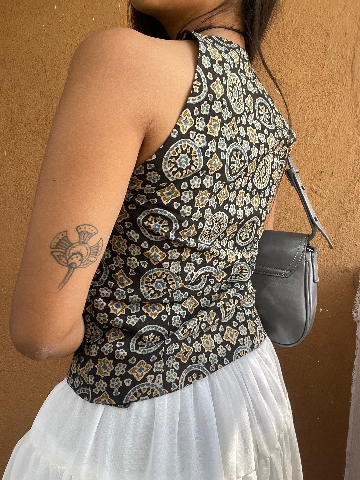 Kaira: Dark Grey Geometric Ajrakh