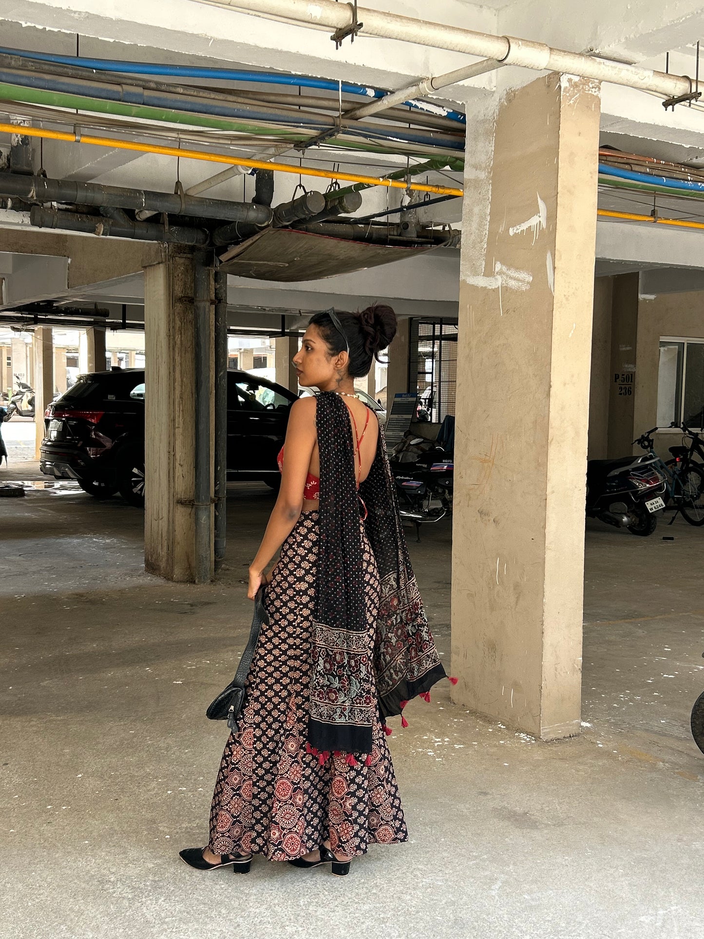 Meena: Black Floral Ajrakh