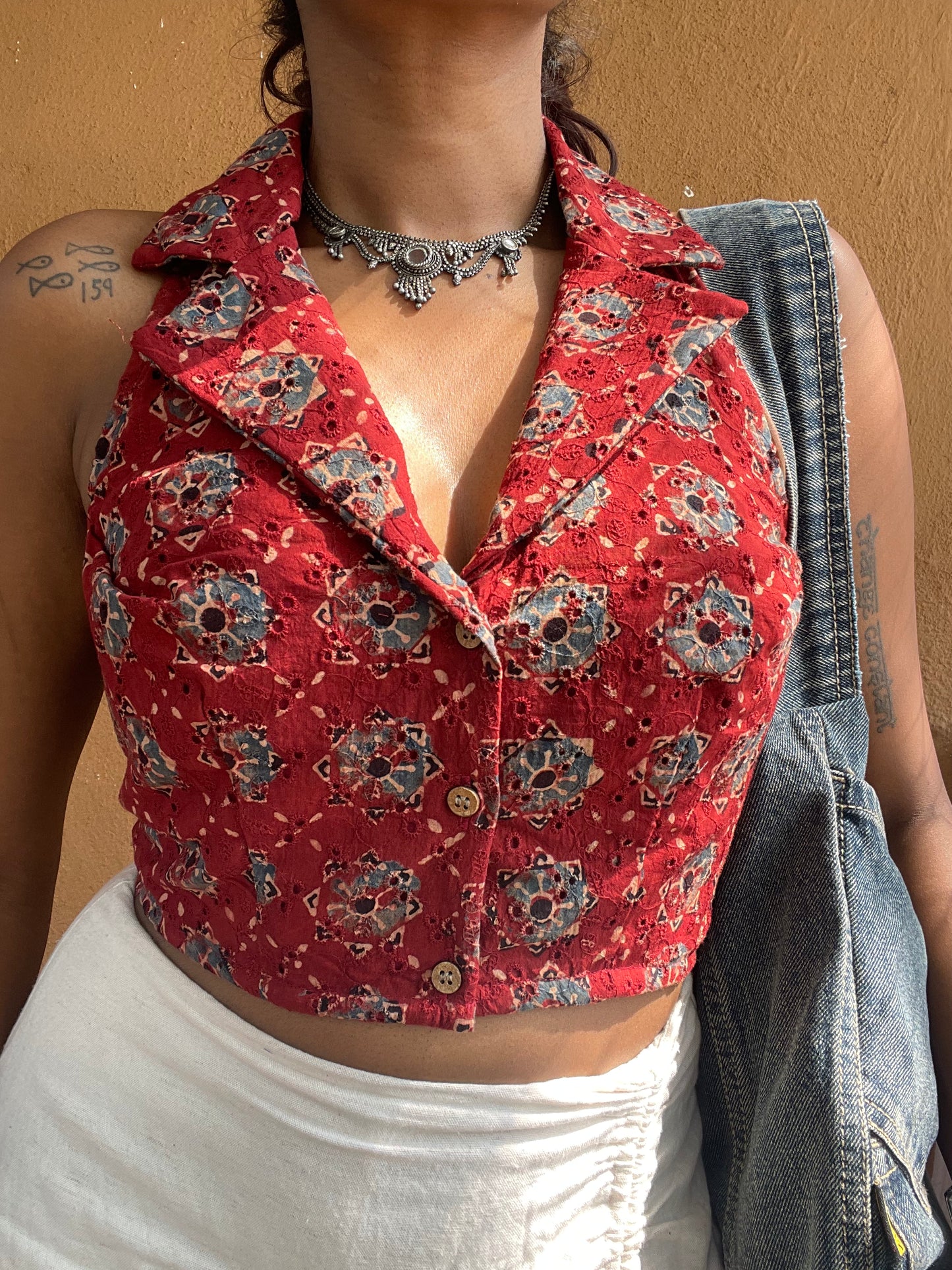 Varkala: Red Jacoba geometric Ajrakh