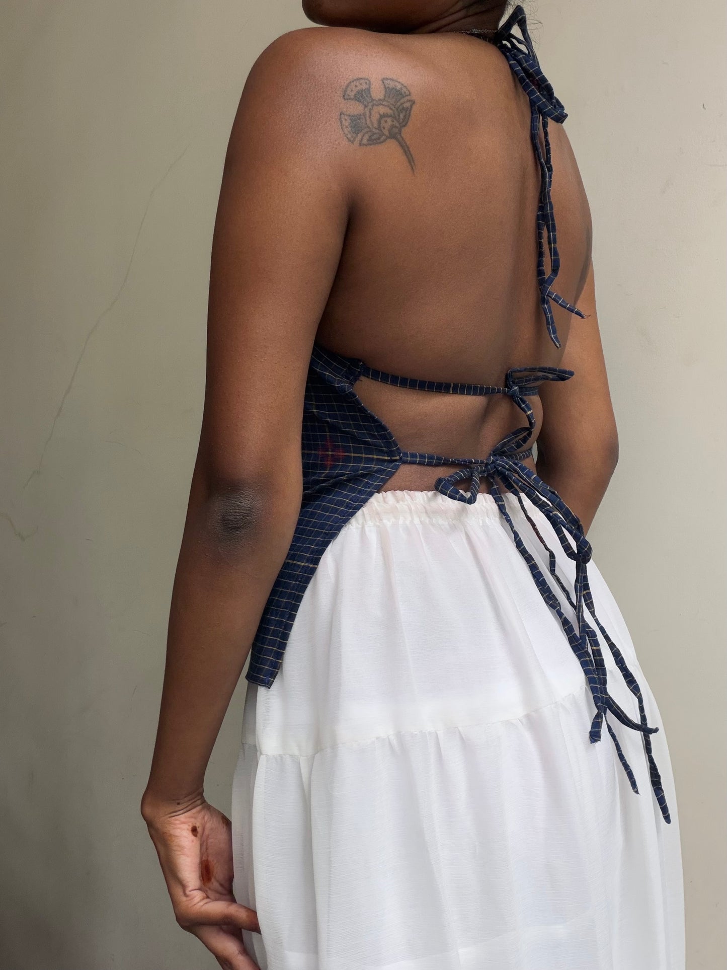 Taru: Navy Blue checks with Red Jamdani