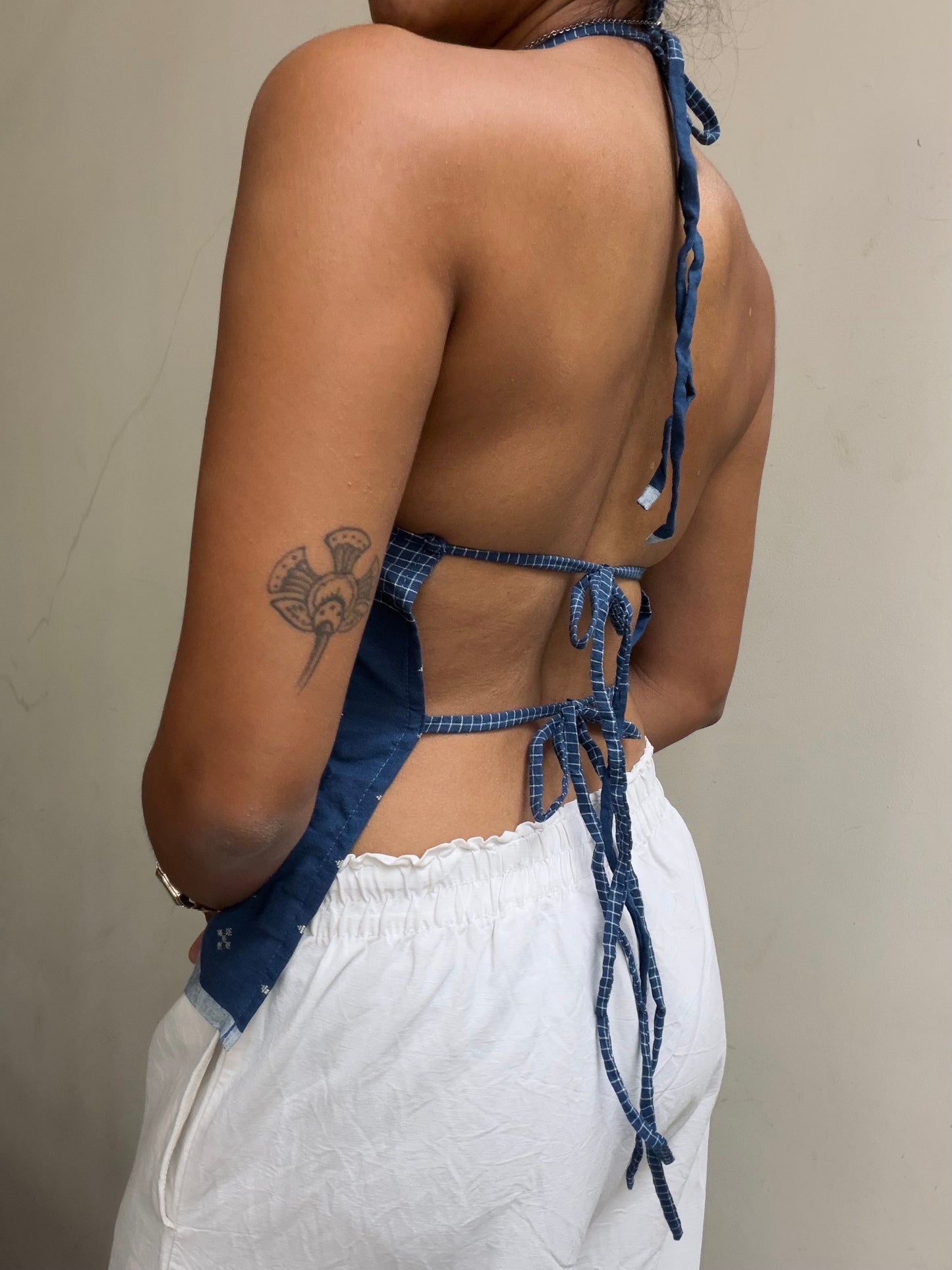 Taru: Blue checks with Jamdani border