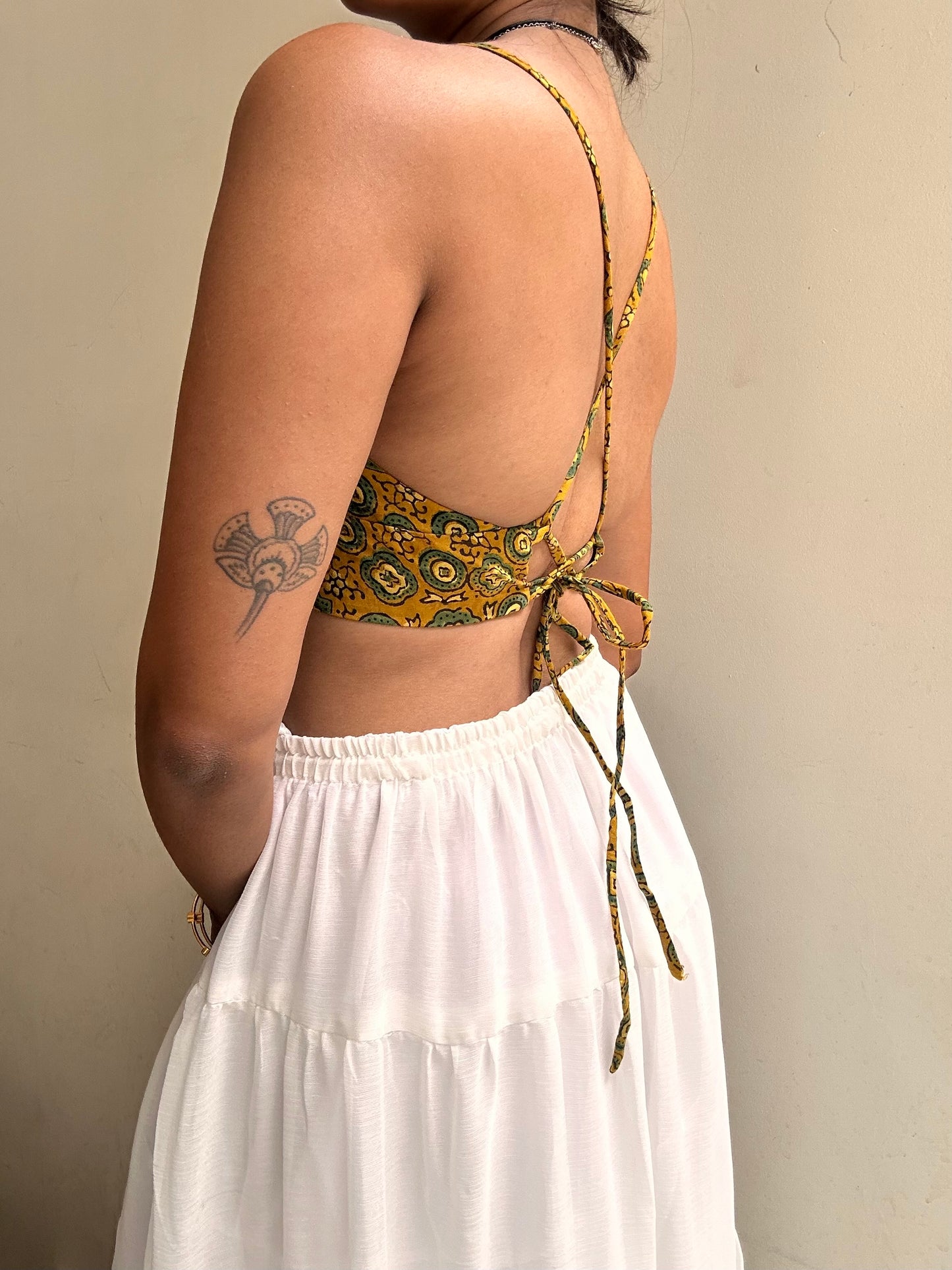 Bella: Mustard & Green Geometric Ajrakh