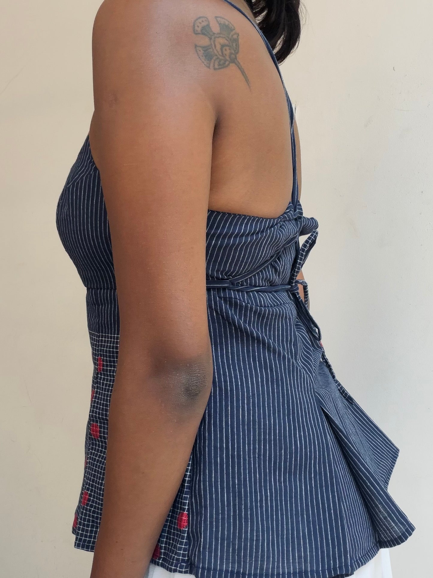 Delicia: Navy Blue Stripes with Red