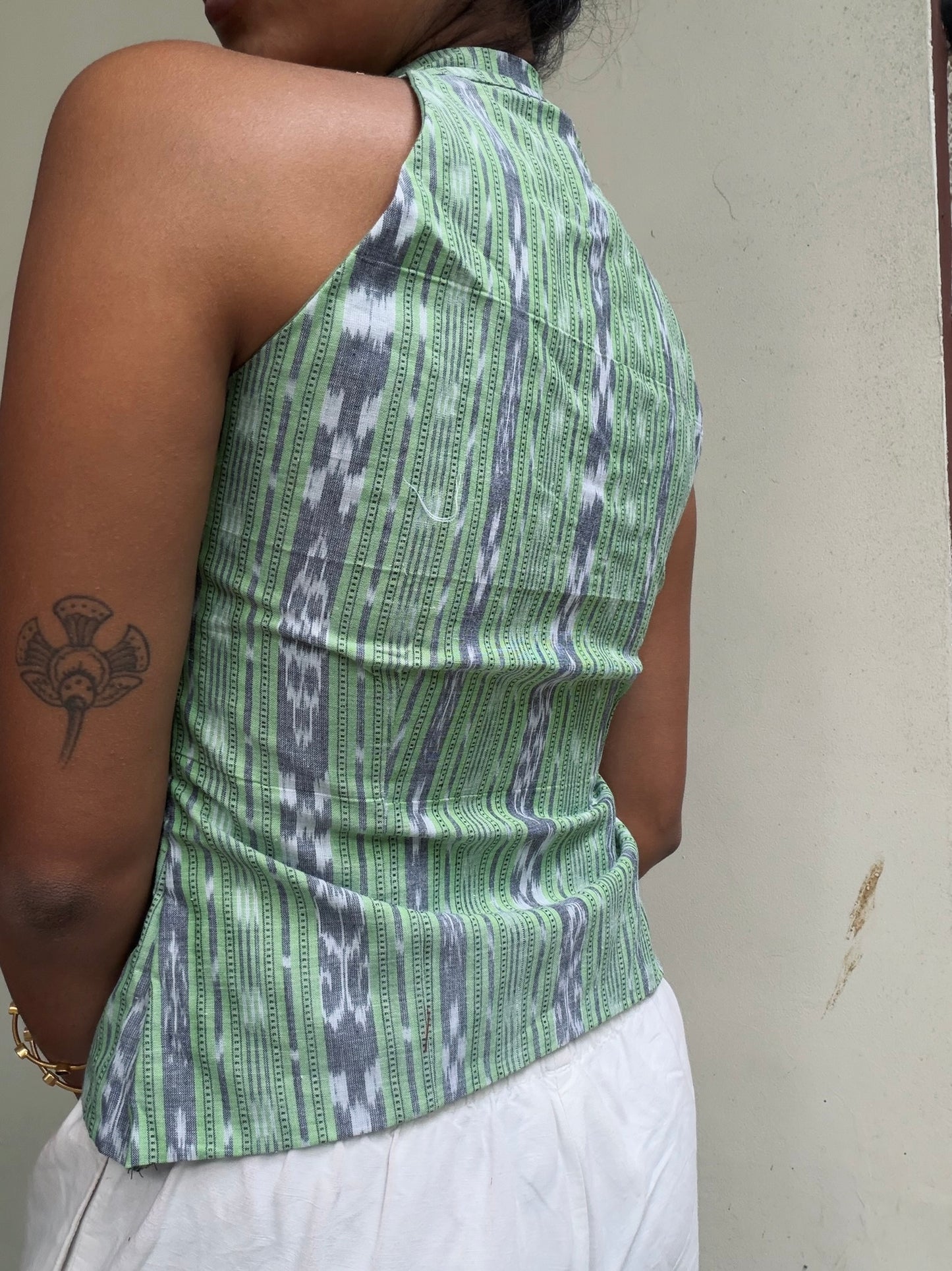 Trupti: Neon Green With Grey Sambalpuri
