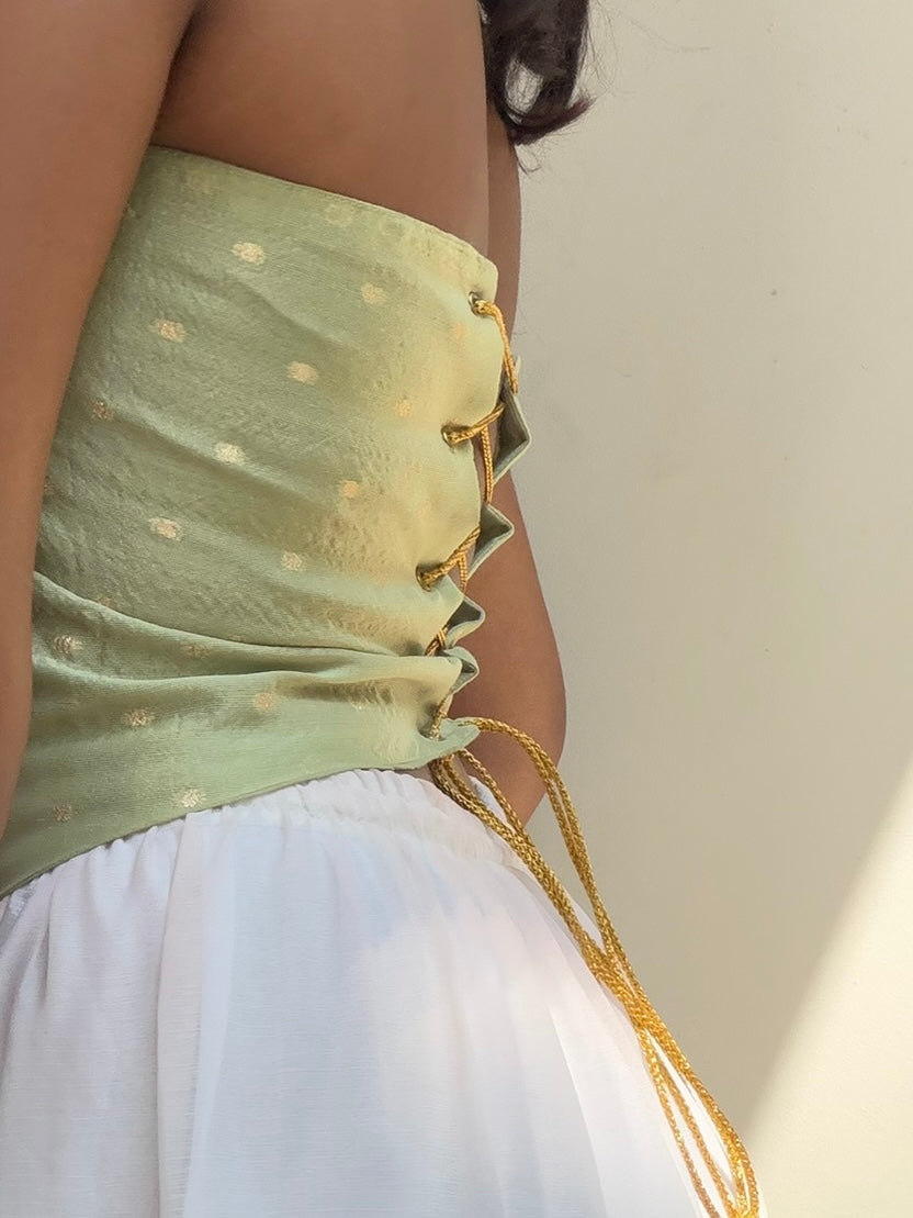 Rani: Pastel Green with Gold Zari