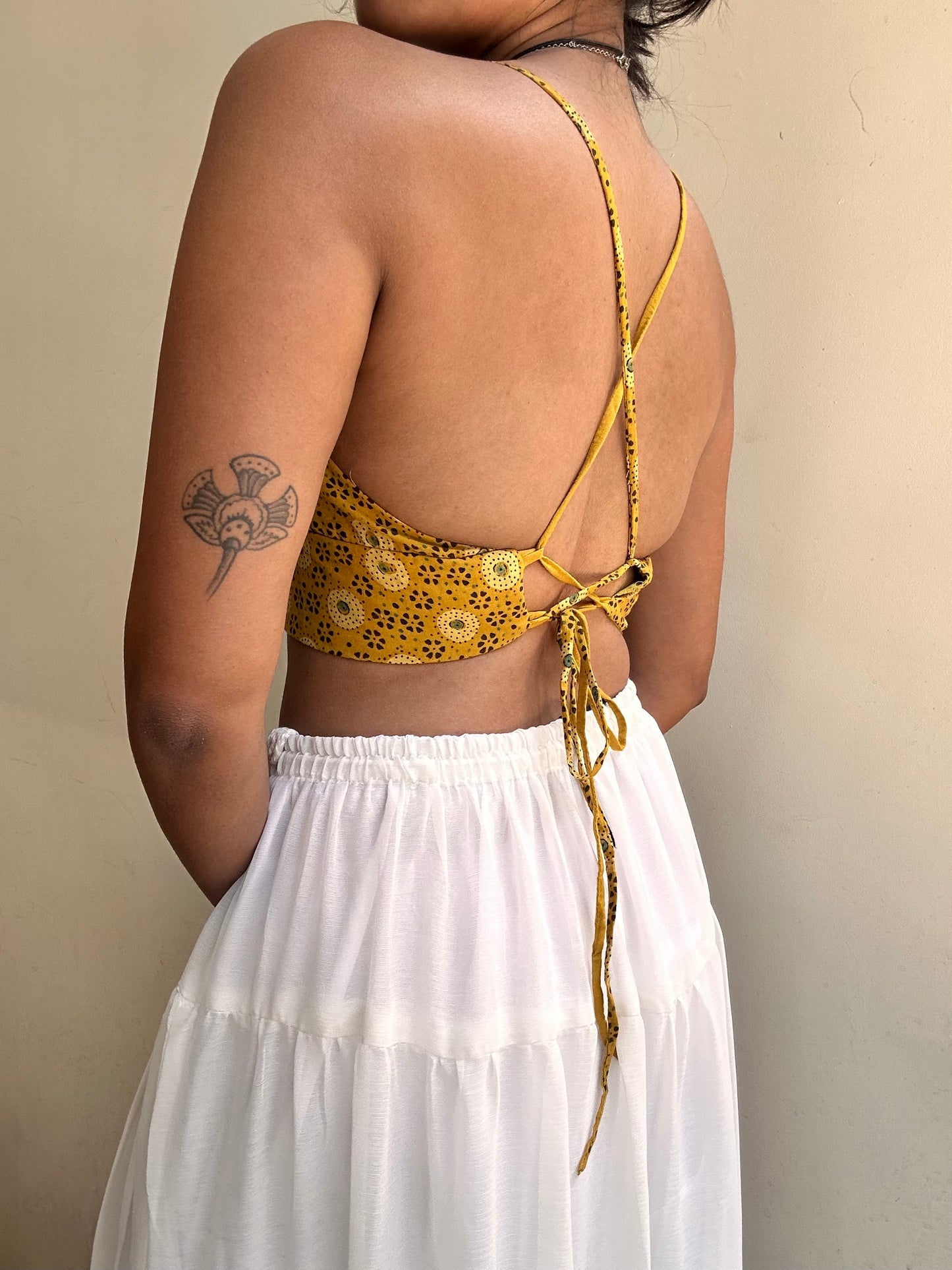 Bella: Mustard Round dotted Ajrakh