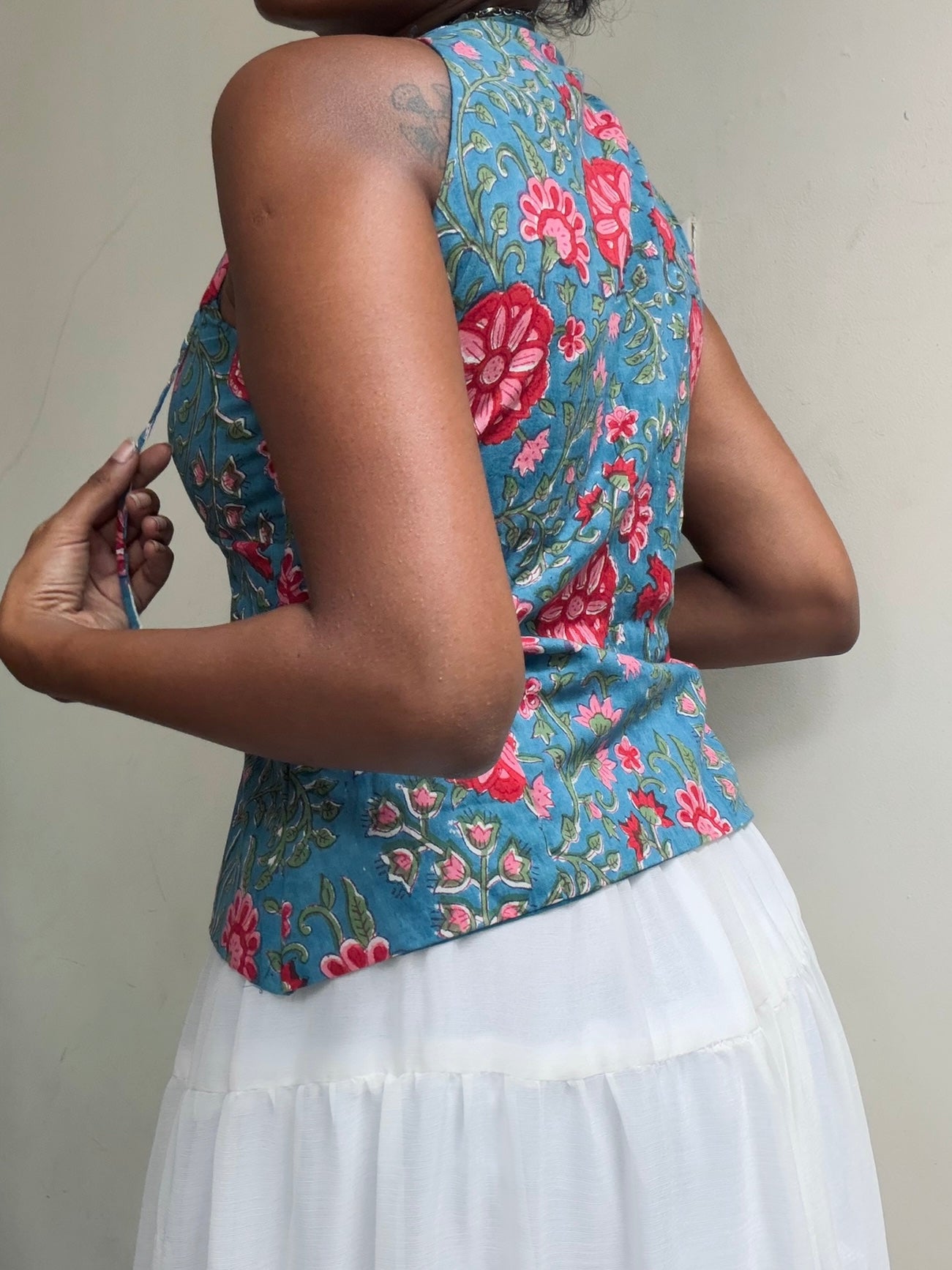 Trupti: Blue & Red Sanganeri Block Print
