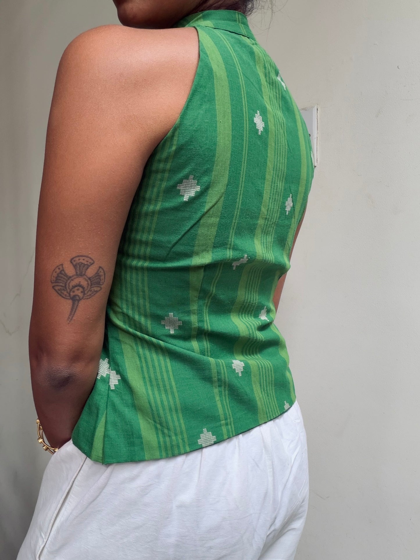 Trupti: Green Weave with White Jamdani