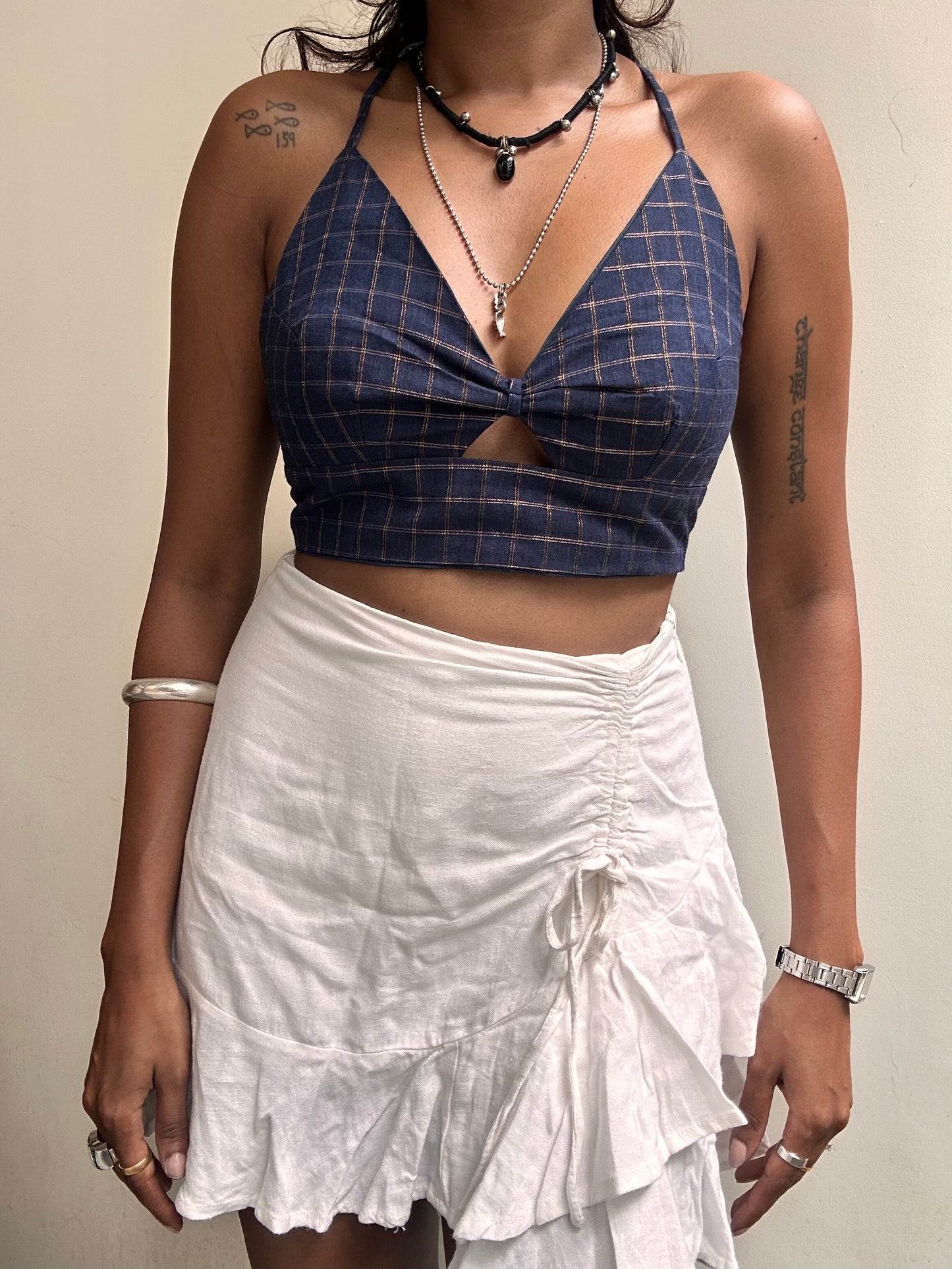 Bella: Navy Blue with Gold Checks