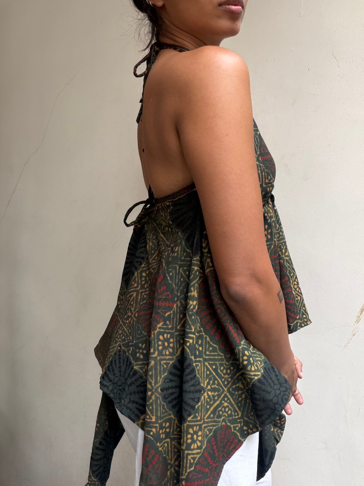 Khai: Dark Green Geometric Rayon