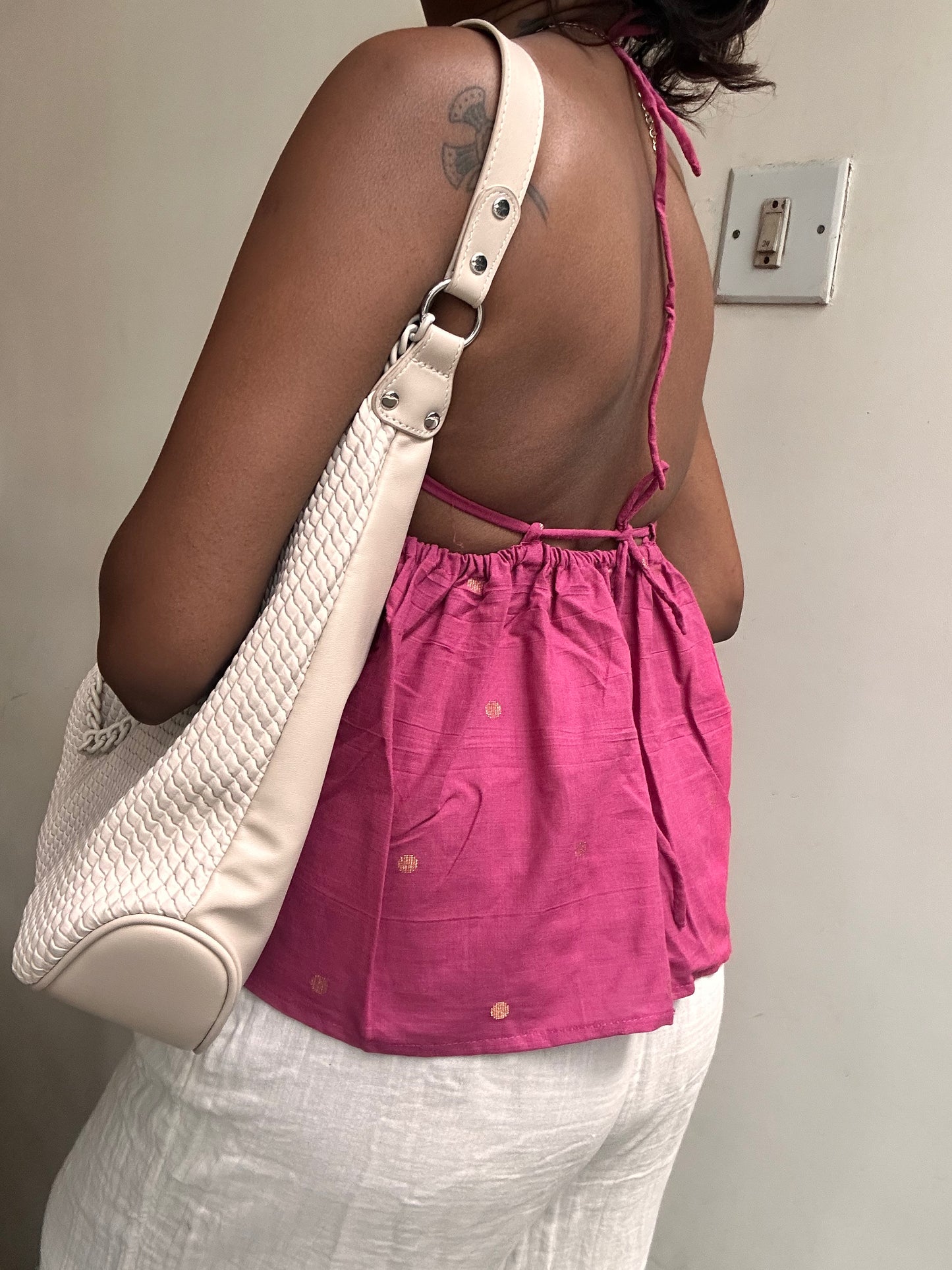 Tara: Pink with Gold Polka Dots