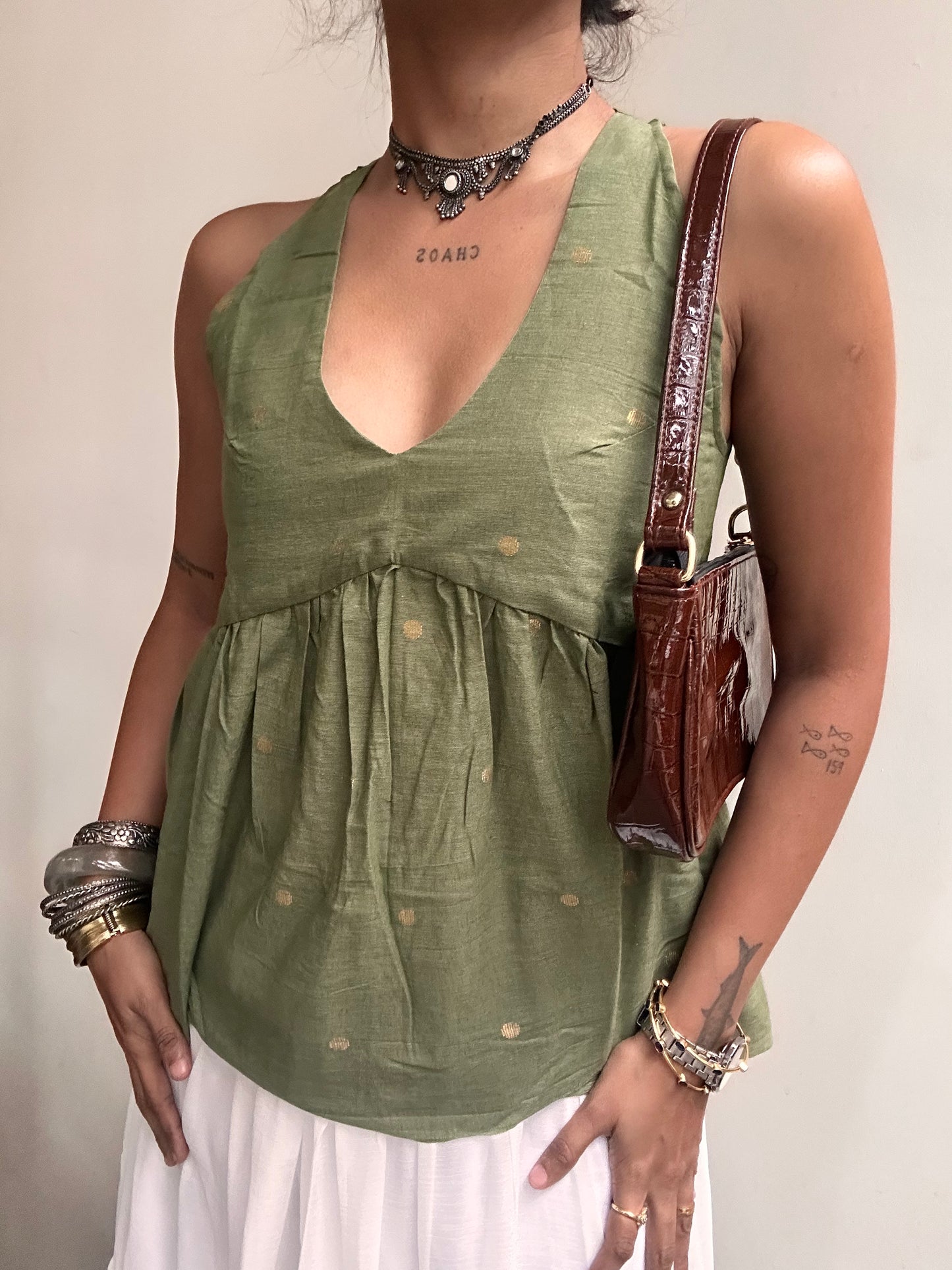 Geet: Sage Green with Gold Polka