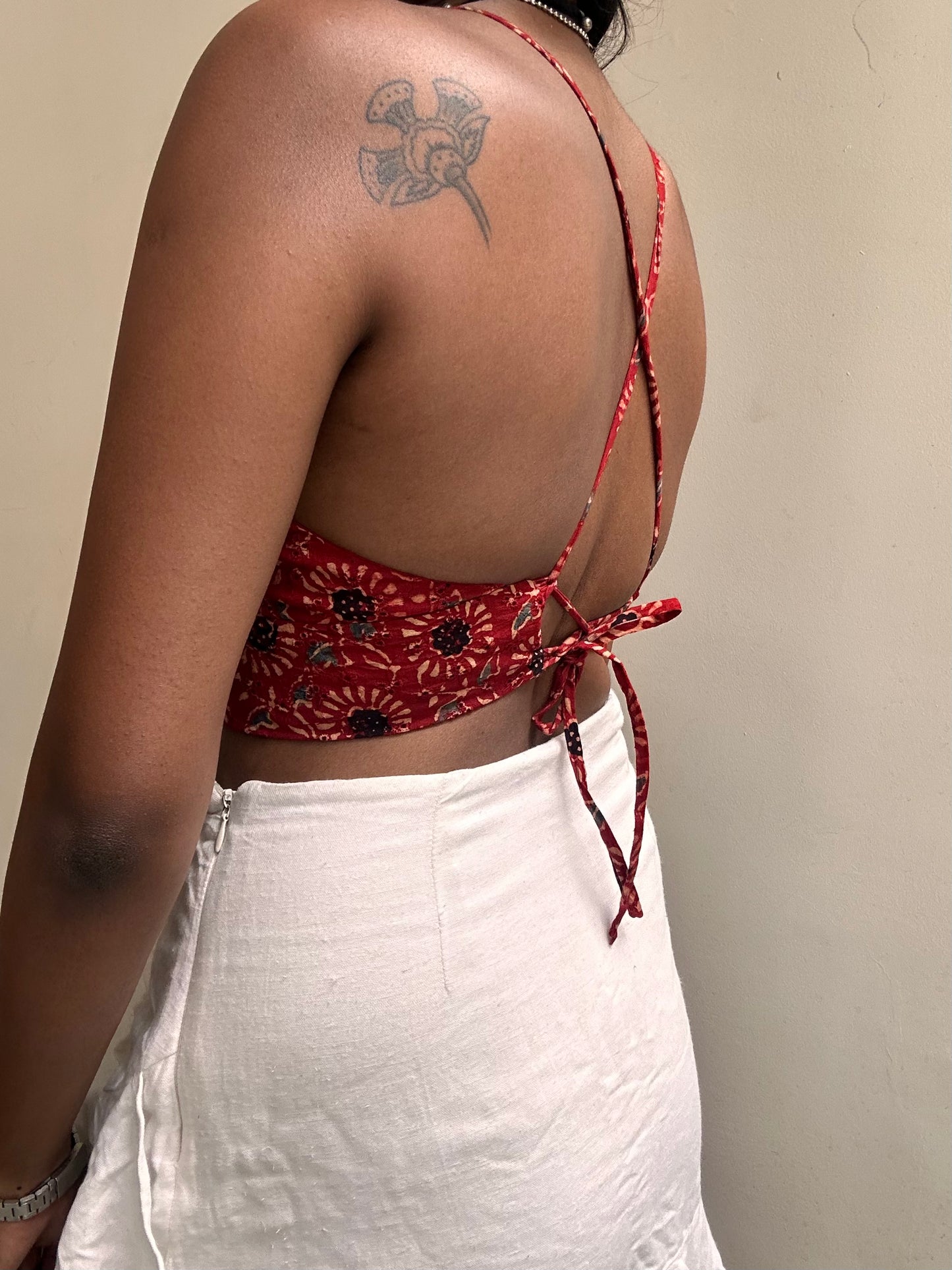 Bella: Red Pompom Floral Ajrakh