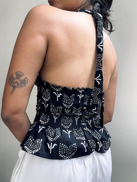 Preksha: Black Dotted Floral Batik