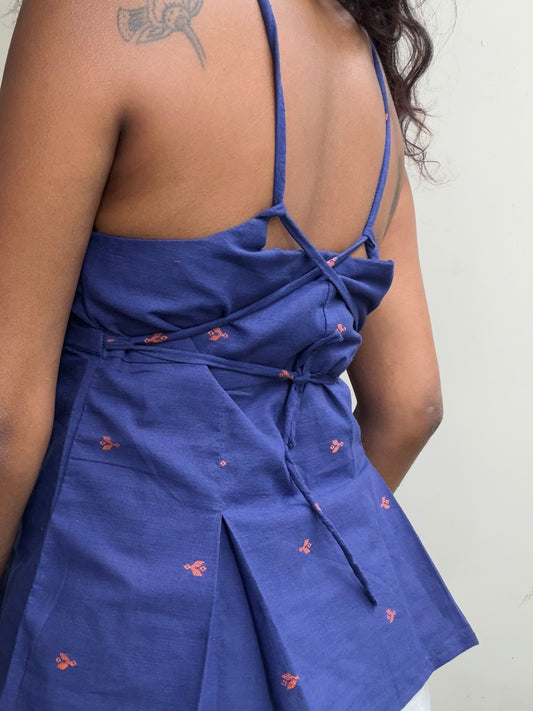 Delicia: Rich Blue with Orange Jamdani