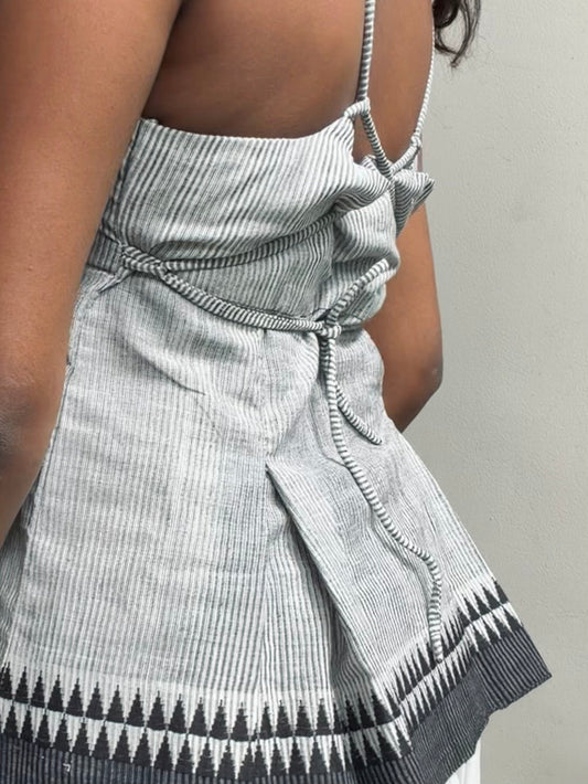 Delicia: Grey Stripes with Black Jamdani Border