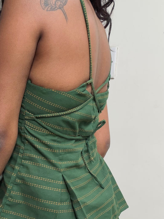 Delicia: Green with yellow horizontal stripes Jamdani