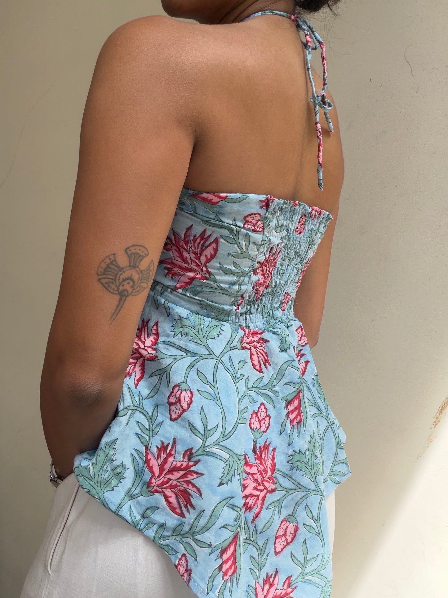 Noor: Blue & Pink Floral Sanganeri