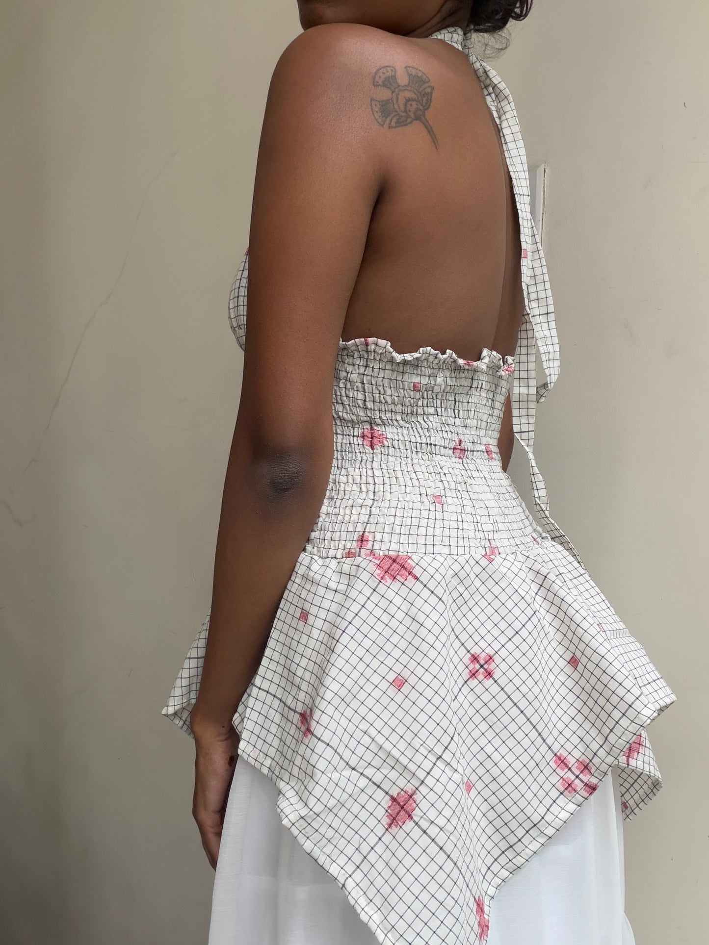 Preksha: White Chequered Jamdani