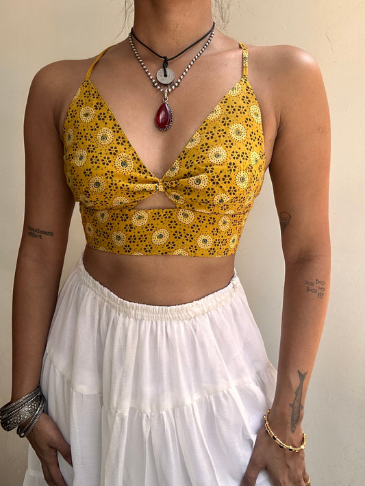 Bella: Mustard Round dotted Ajrakh
