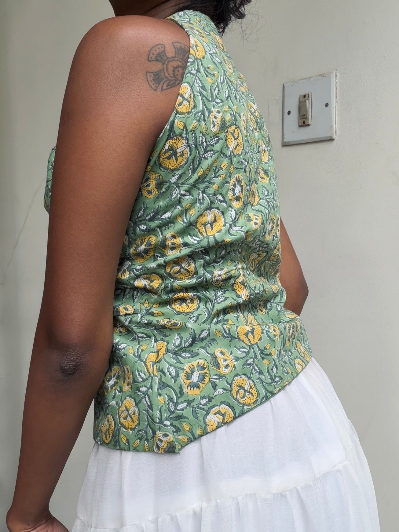 Trupti: Green & Yellow Sanganeri Block Print