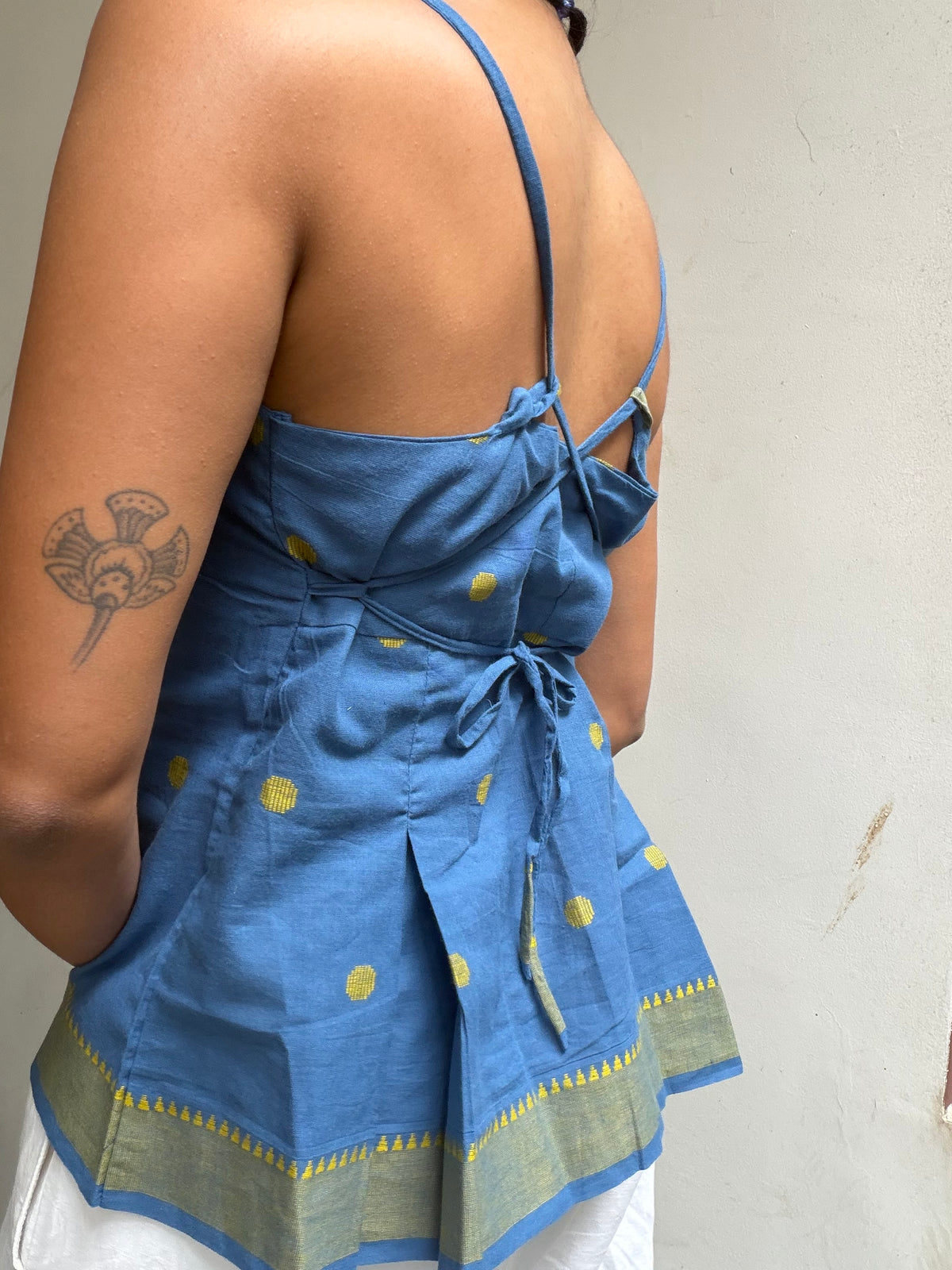 Delicia: Blue with Yellow polka Jamdani