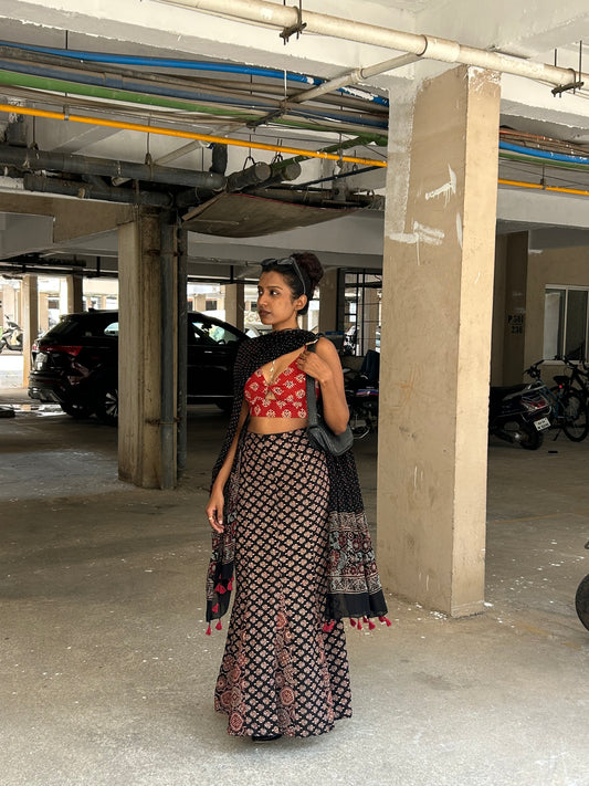 Meena: Black Floral Ajrakh