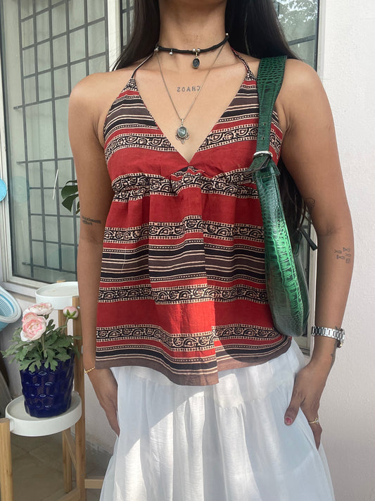 Tara: Red and Black Striped Ajrakh