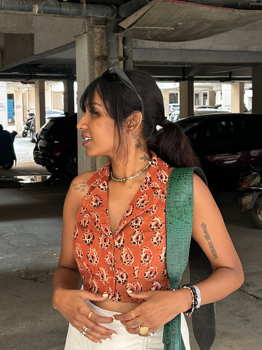 Varkala: Rust Orange Block Print