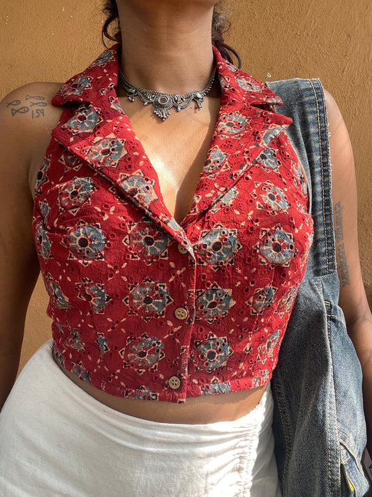 Varkala: Red Jacoba geometric Ajrakh