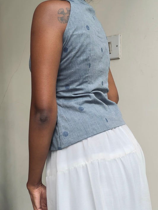 Trupti: Denim Blue Jamdani