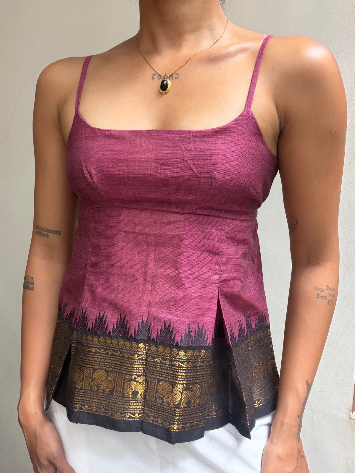 Delicia: Onion Pink with Black border Kanchi Cotton