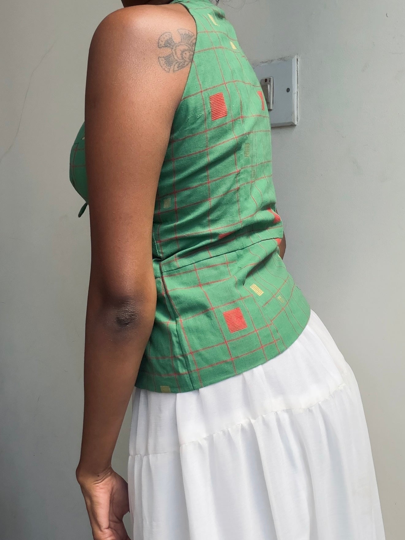 Trupti: Teal Jamdani with Orange checks