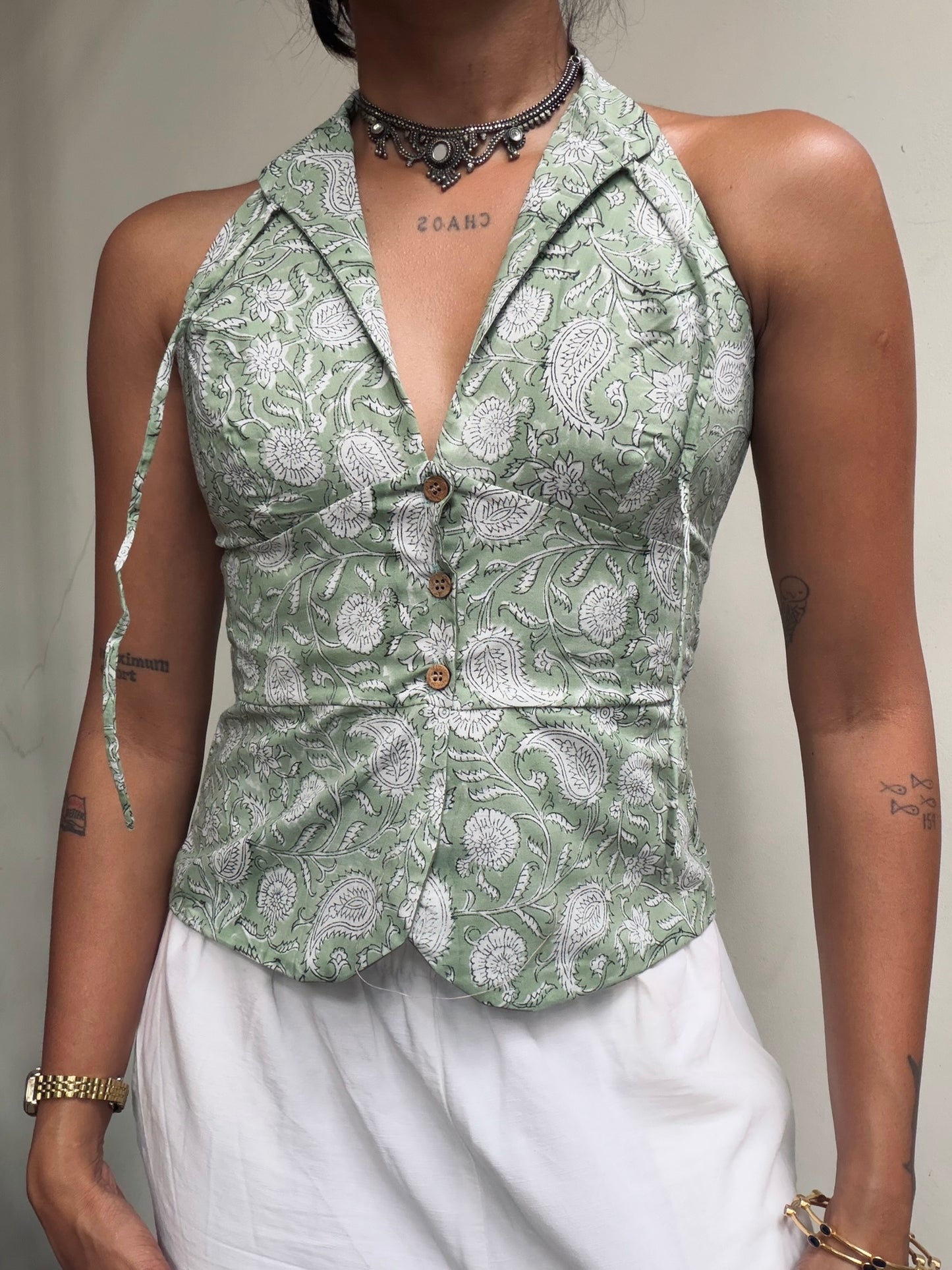 Trupti: Pastel Green & White Sanganeri