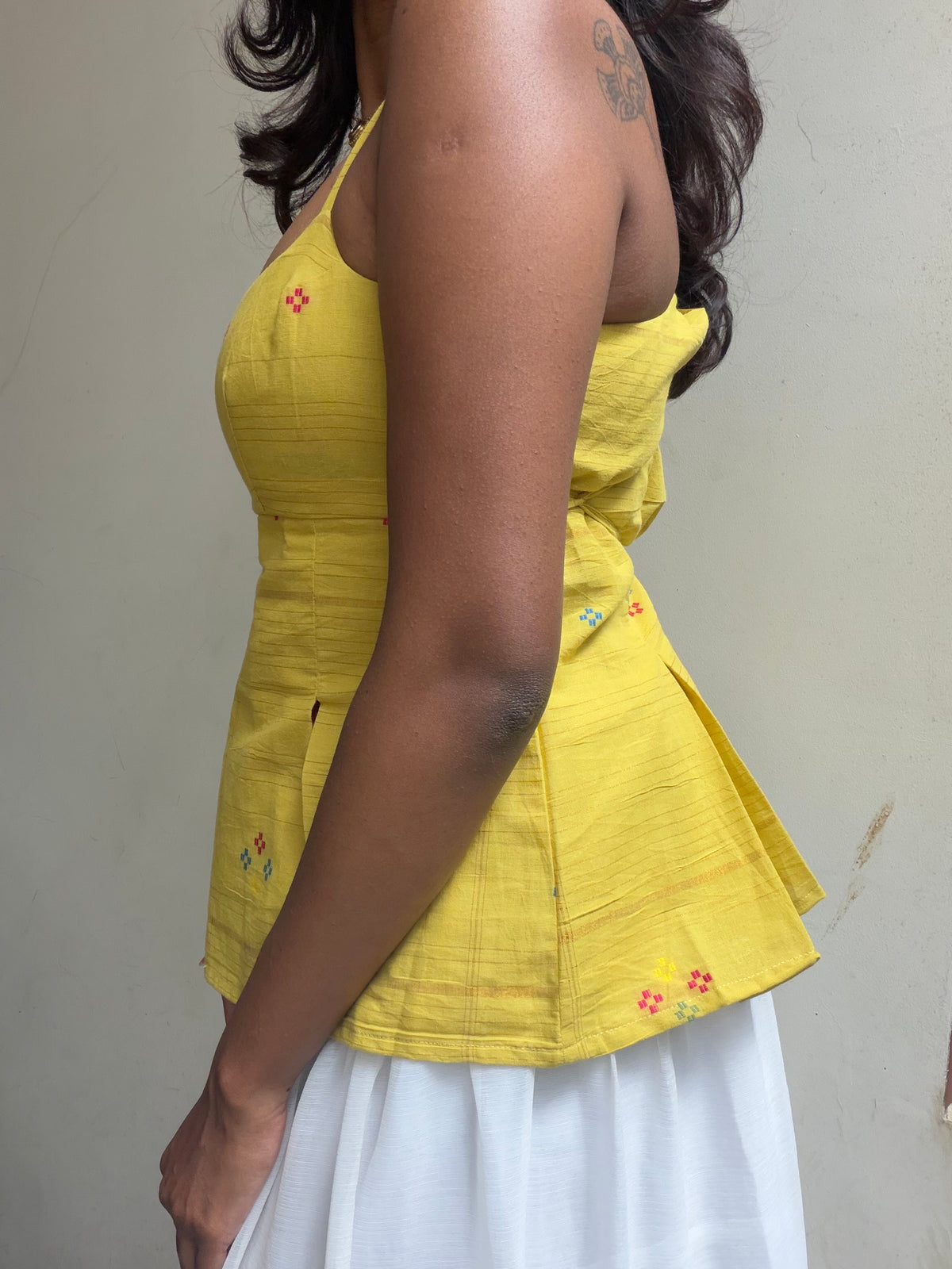 Delicia: Yellow with Pink Jamdani