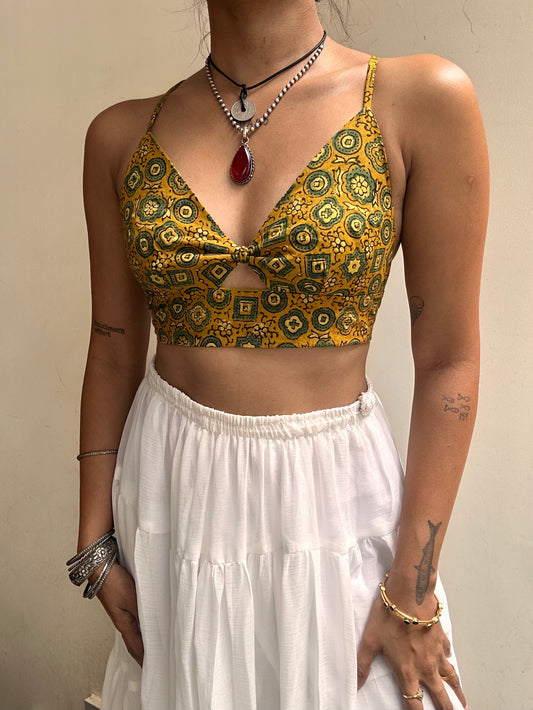 Bella: Mustard & Green Geometric Ajrakh