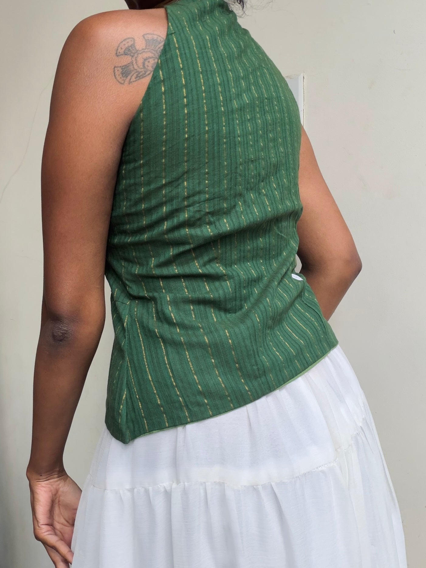 Trupti: Green with Gold Stripes
