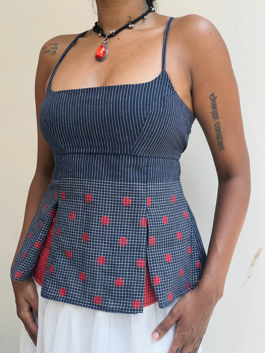 Delicia: Navy Blue Stripes with Red