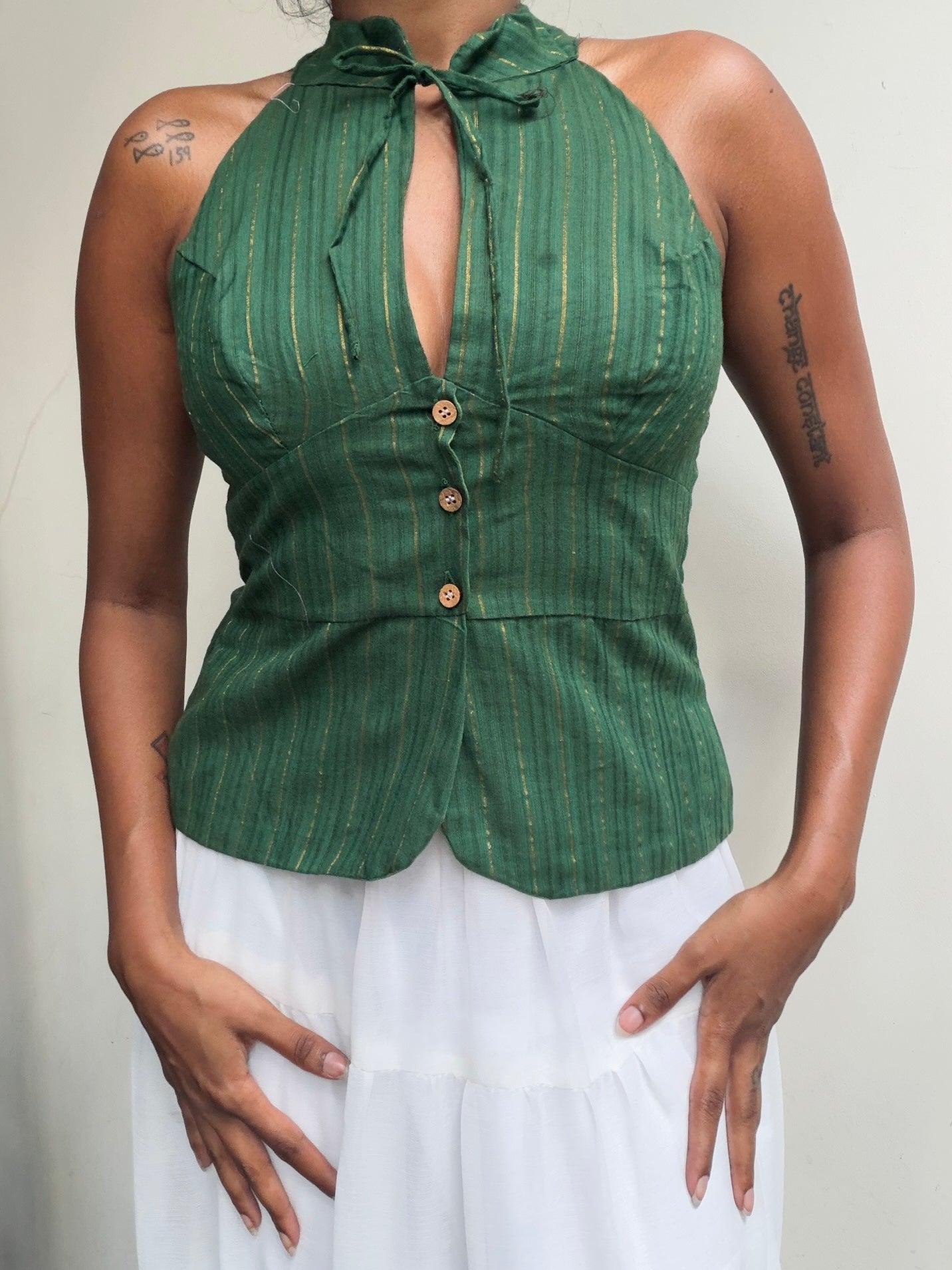 Trupti: Green with Gold Stripes
