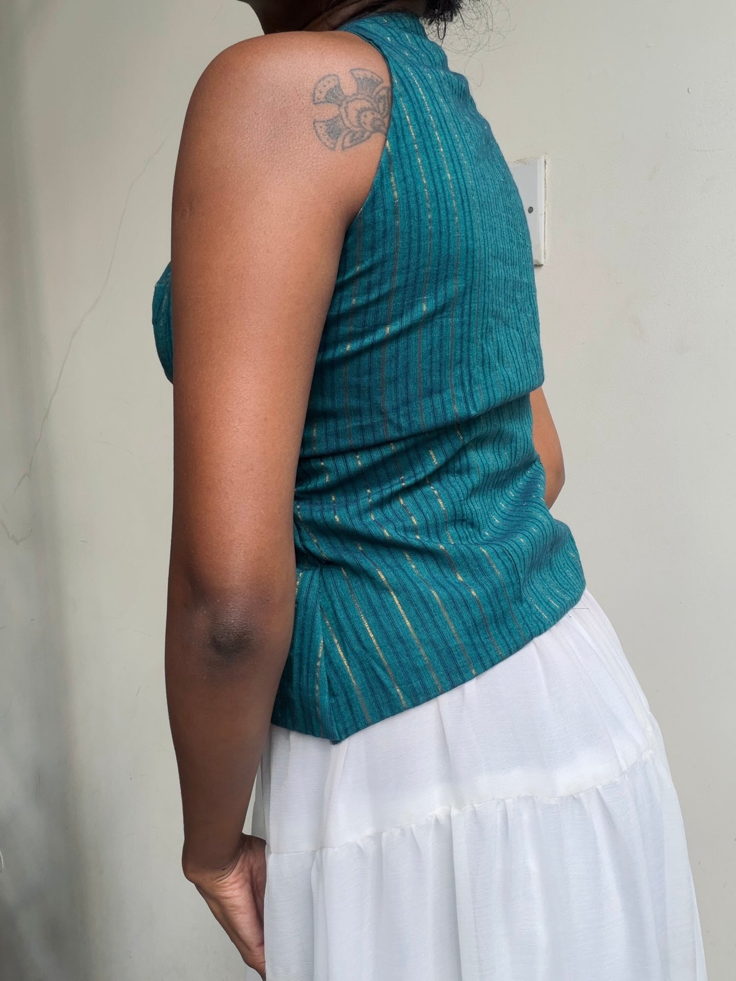Trupti: Deep Blue with Gold Stripes