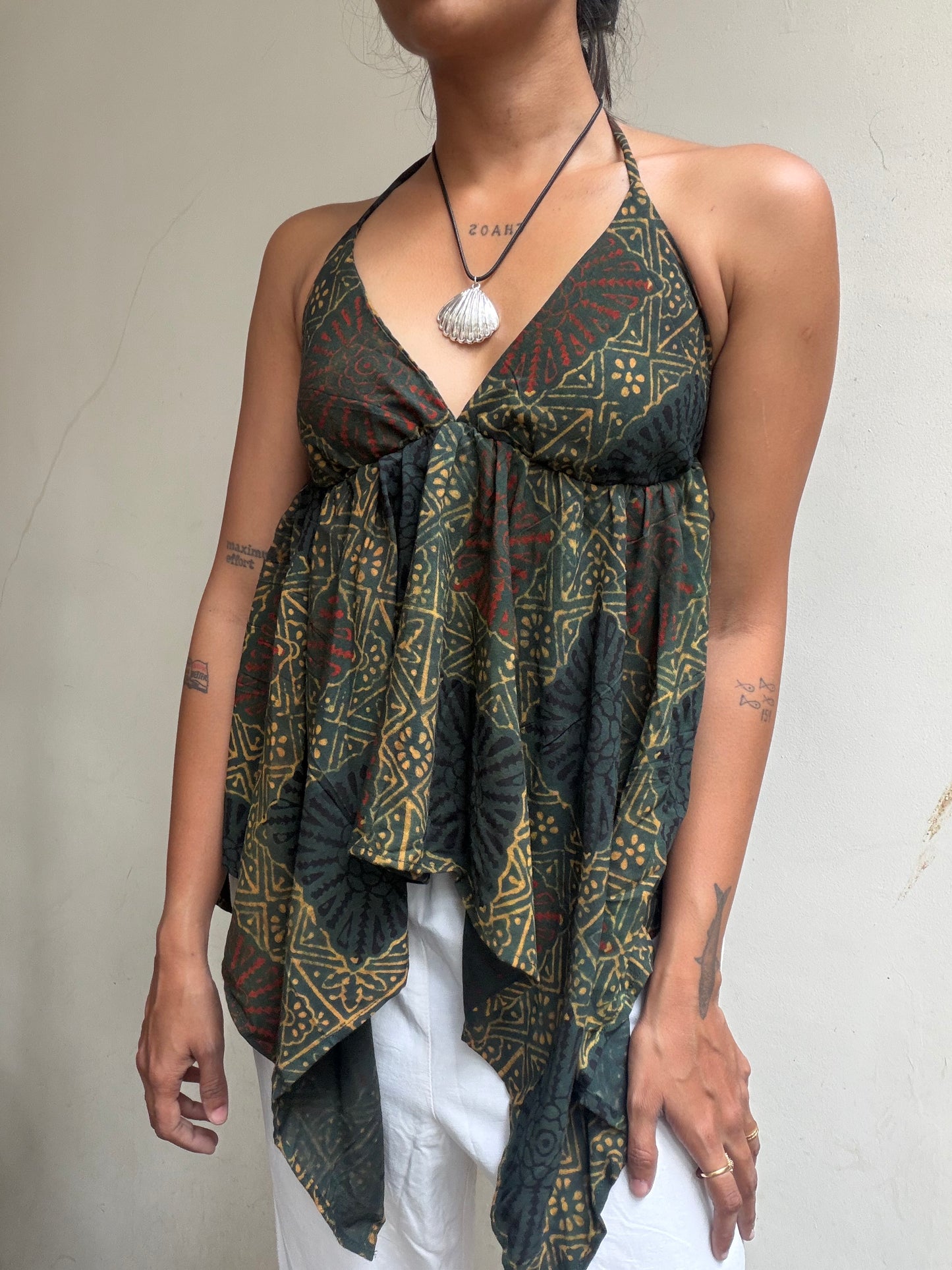 Khai: Dark Green Geometric Rayon