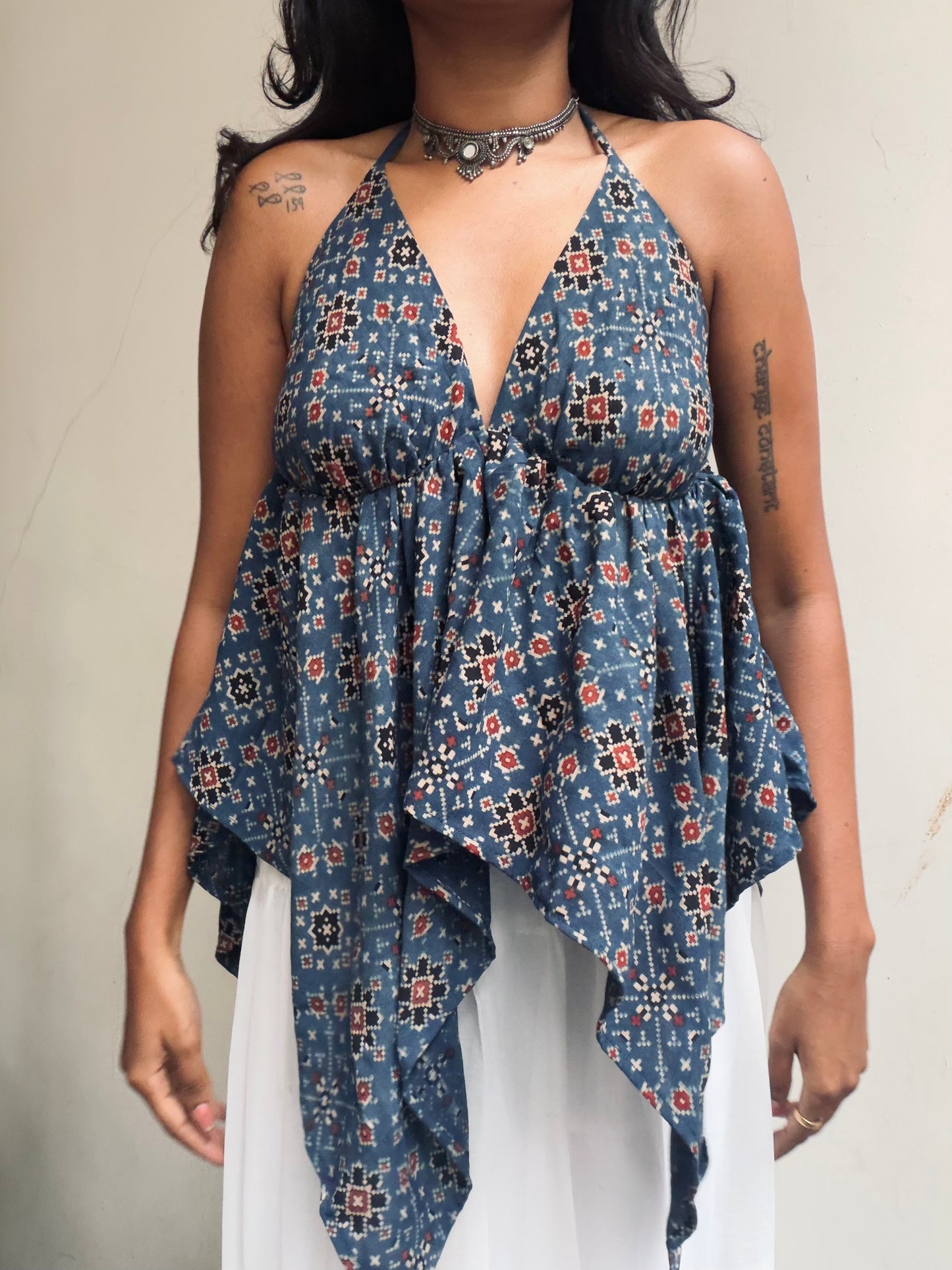 Khai: Blue Geometric Rayon
