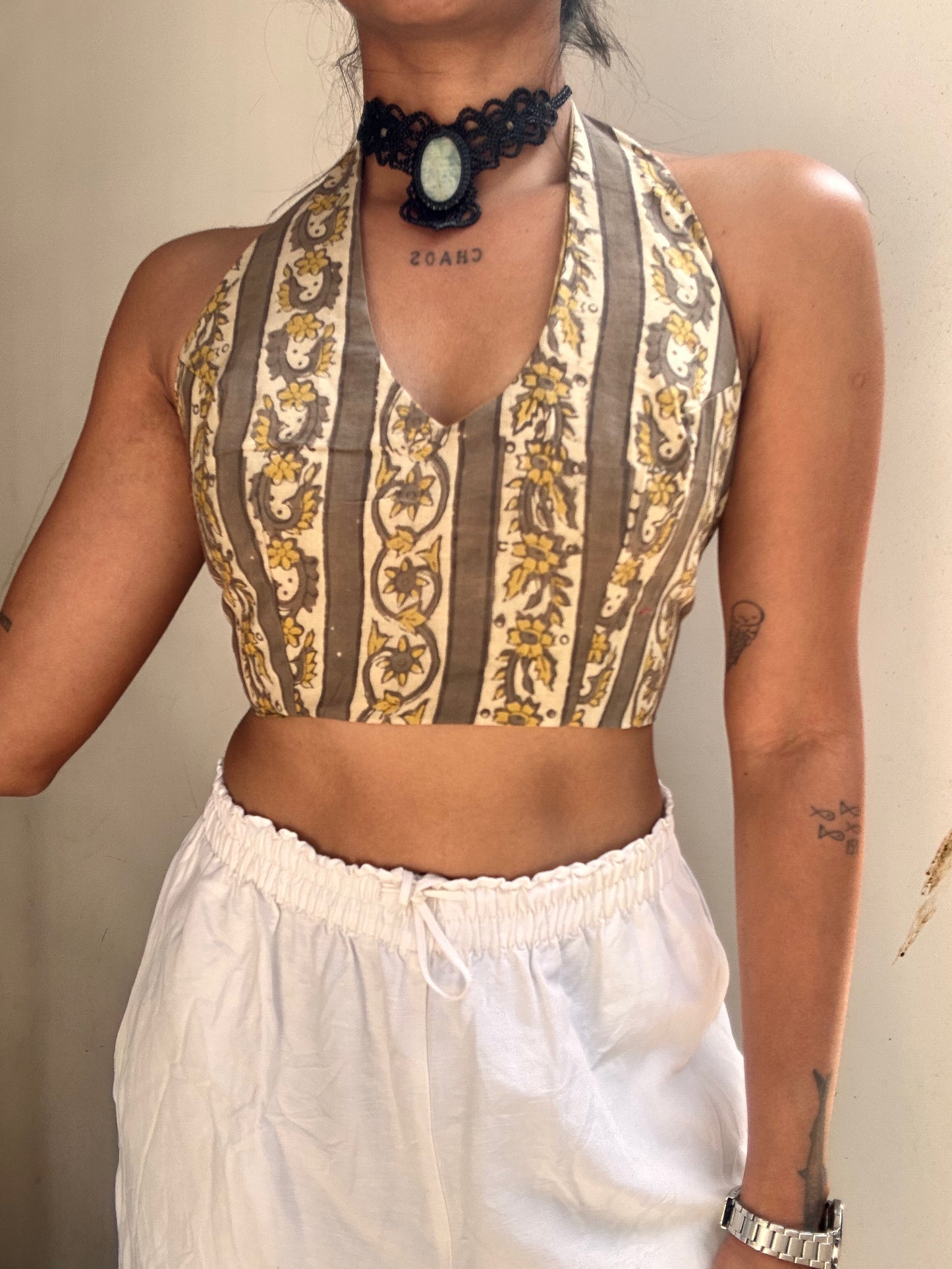 Heather: Olive Striped Floral Batik