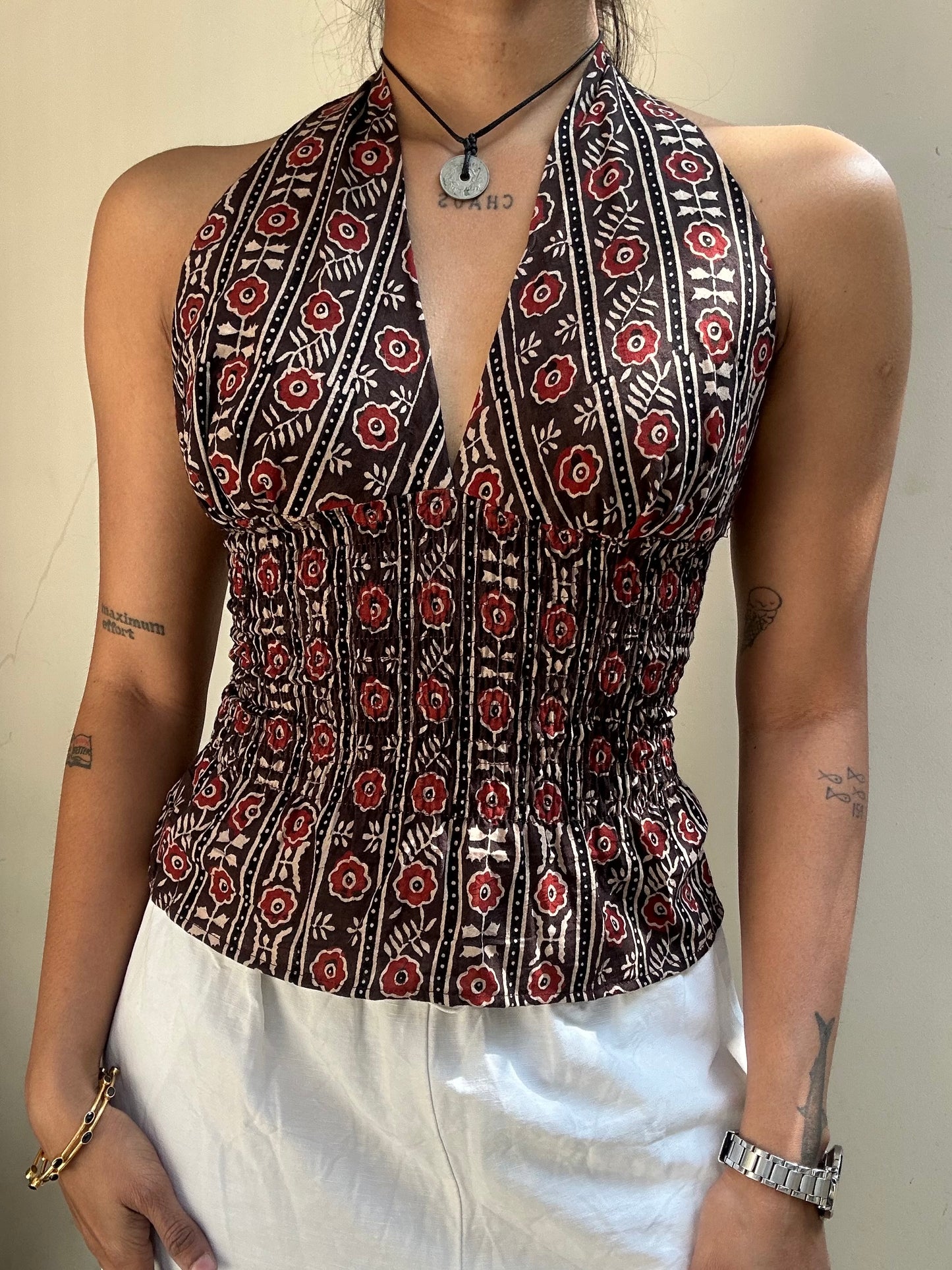 Preksha: Dark Brown Striped Ajrakh