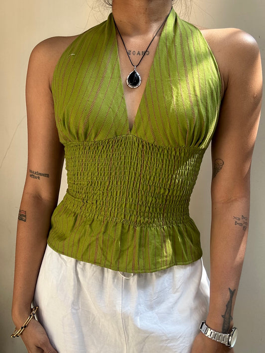 Preksha: Parrot Green Striped Kanta