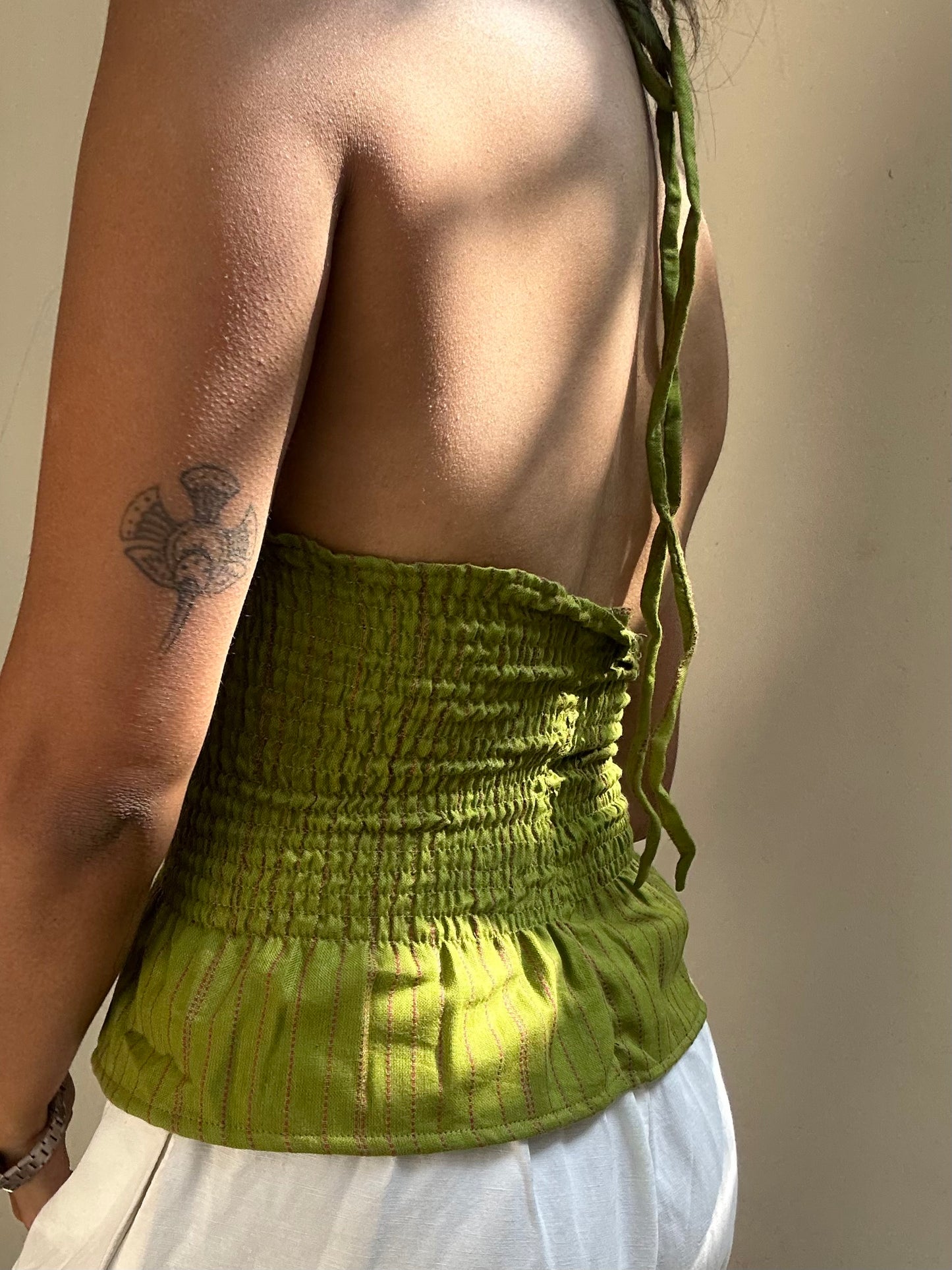 Preksha: Parrot Green Striped Kanta