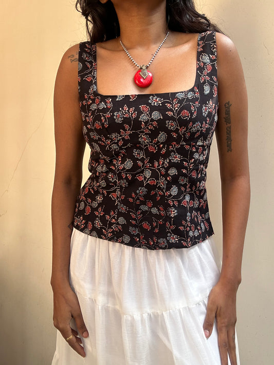 Gul: Black Dainty Floral Ajrakh