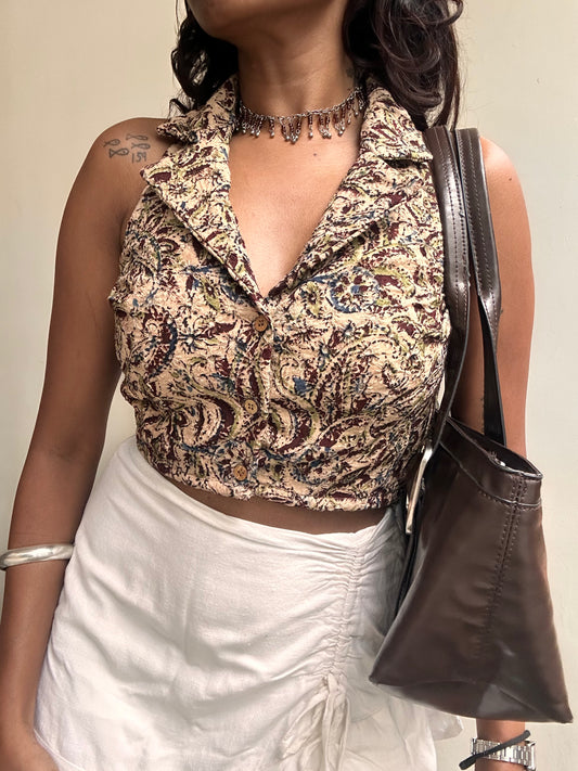 Varkala: Beige Kalamkari Jacoba Ajrakh