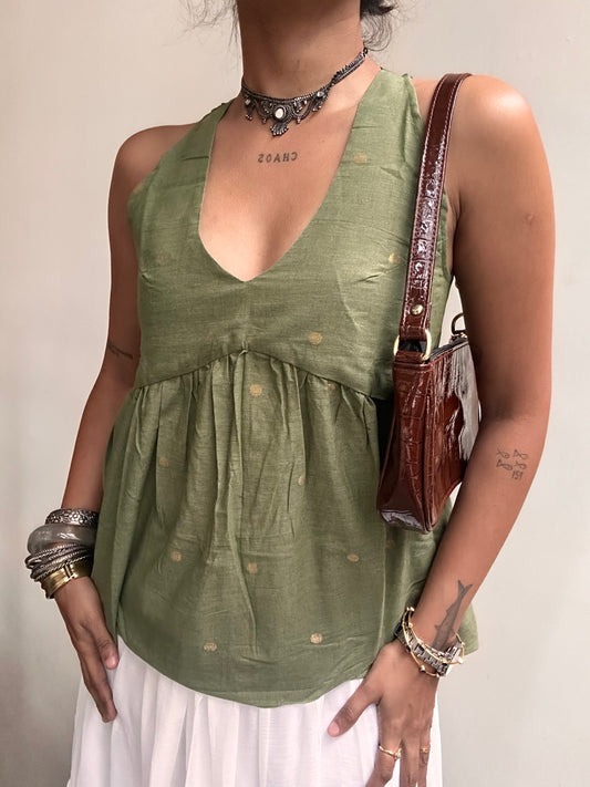 Geet: Sage Green with Gold Polka