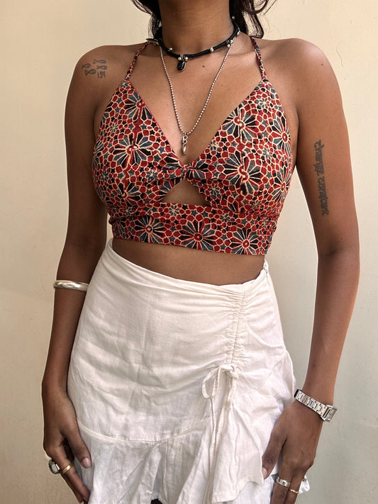 Bella: Red Geometric Floral Ajrakh